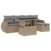 6-delige Loungeset met kussens poly rattan beige - thumbnail
