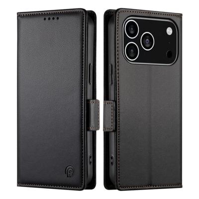 Lunso iPhone 17 Pro hoesje - PU leren Bookcase met ruimte voor pasjes - Zwart