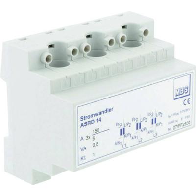 MBS ASRD 14 3X150/5A 3,75VA Kl.1 96044 Plug-in stroomtransformator Primaire stroom 150 A, 150 A, 150 A Secundaire stroom 5 A Doorvoer (Ø):13 mm DIN-railmontage