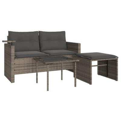 3-delige Loungeset met kussens poly rattan grijs 3-delige Loungeset met kussens poly rattan grijs