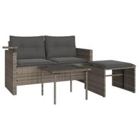 3-delige Loungeset met kussens poly rattan grijs - thumbnail