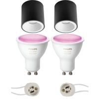 Pragmi Cliron Pro - Opbouw Rond - Mat Zwart/Wit - Verdiept - Ø90mm - Philips Hue - Opbouwspot Set GU10 - White and Color Ambiance - Bluetooth - thumbnail