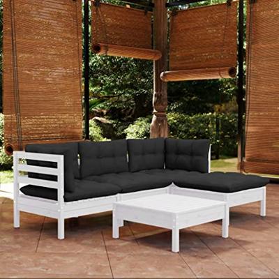 5-delige Loungeset met kussens grenenhout wit