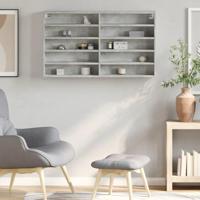 Vitrinekast 100x15x58 cm bewerkt hout betongrijs - thumbnail