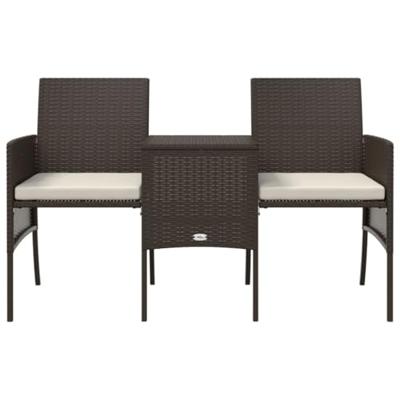 Tuinbank met tafeltje en krukken tweezits poly rattan bruin