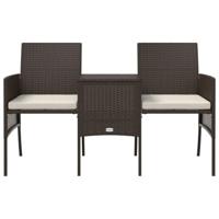 Tuinbank met tafeltje en krukken tweezits poly rattan bruin - thumbnail