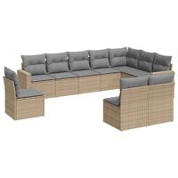 10-delige Loungeset met kussens poly rattan beige - thumbnail