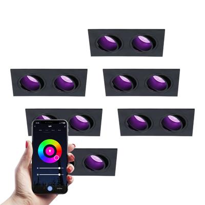 Set van 6 Mallorca - LED inbouwspot - IP20 - Kantelbaar - 11 Watt 690 Lumen - Wifi + Bluetooth - RGBWW - Dubbel - GU10 - Google Home, Amazon Alexa en Siri - Rechthoek - Voor binnen - Zwart Set van 6 Mallorca - LED inbouwspot - IP20 - Kantelbaar - 11 Watt 690 Lumen - Wifi + Bluetooth - RGBWW - Dubbel - GU10 - Google Home, Amazon Alexa en Siri - Rechthoek - Voor binnen - Zwart