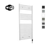 Elektrische Radiator Sanicare HWV Met Wifi 111,8x60 cm Wit 730W Met Thermostaat Zwart Rechtsonder - thumbnail