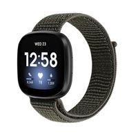 By Qubix - Compatible met Fitbit Versa 3 - Fitbit Versa 4 - Fitbit Sense 1 - Fitbit Sense 2 - Sport loop nylon bandje - Donkergroen - Compatible fitbit bandje - thumbnail