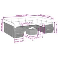 10-delige Loungeset met kussens poly rattan zwart - thumbnail