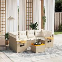 7-delige Loungeset met kussens poly rattan beige - thumbnail