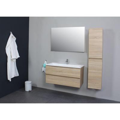 Badkamermeubel Boss & Wessing Pepper Acryl Wastafel Met Kraangat Inclusief Spiegel 100x55x46 cm Eiken Boss & Wessing