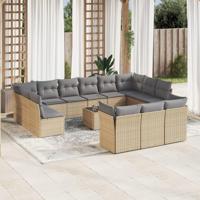 14-delige Loungeset met kussens poly rattan beige - thumbnail