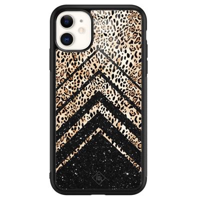 iPhone 11 glazen hardcase - Chevron luipaard
