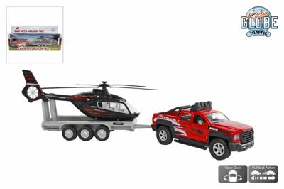 Kids Globe terreinwagen met helikopter trailer