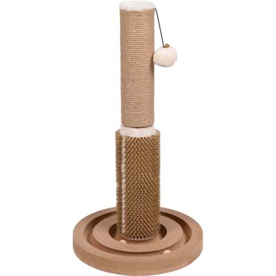 Flamingo Ayla Krabpaal – speelgoed met ballen – krabpaal met borstel – crème – 29 x 29 x 53 cm – zacht pluche – krabtouw van jute – het rubber geeft je kat een prachtige massage