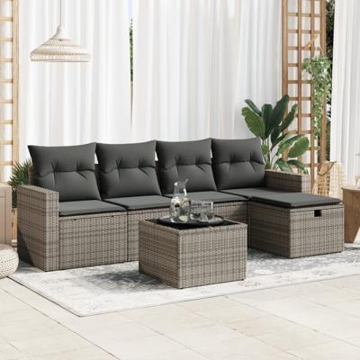5-delige Loungeset met kussens poly rattan grijs - thumbnail