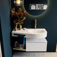 MONDIAZ RIVA 100cm badmeubel onderkast / planchet kleur Talc met 1 lade. Wastafel DULCET rechts 1 kraangat kleur Talc. - thumbnail