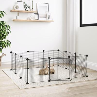 VidaXL Huisdierkooi met 12 panelen en deur, zwart 35x35 cm staal
