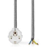 Nedis Stroomkabel | Type F (CEE 7/7) Male | Open | Recht | Recht | Vernikkeld | 3.00 m | Rond | Katoen | Wit / Zwart | Label - CEGL11930WT - thumbnail