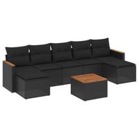 8-delige Loungeset met kussens poly rattan zwart - thumbnail