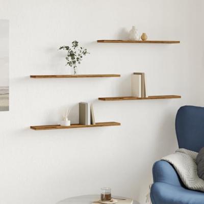 Wandschappen 4 st 60x10x1,5 cm bewerkt hout oud houtkleurig