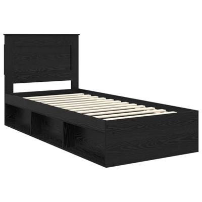 Bedframe met hoofdeinde Zwart 90 x 190 cm Massief grenenhout