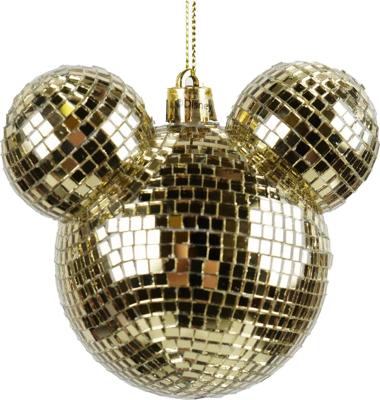 Kerstbal plastic Mickey oren disco goud 8,5 cm Disney - Disney