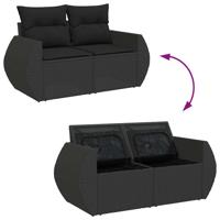5-delige Loungeset met kussens poly rattan zwart - thumbnail