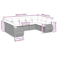 9-delige Loungeset met kussens poly rattan lichtgrijs - thumbnail