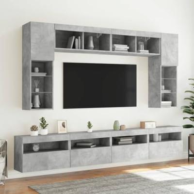 Tv-wandmeubels met LED 2 st 60x30x40 cm betongrijs