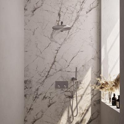 Brauer Brushed Carving Thermostatische Regendoucheset Inbouw - Hoofddouche 30 cm - Rechte Wandarm - Met Drukknoppen - Handdouche Staaf - Doucheslang - Wandaansluitbocht - Rvs