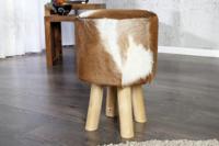 Design kruk HIDE 45cm bruin wit met geitenleer en teak - 35441 - thumbnail