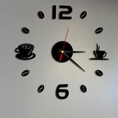 ISHOWTIENDA Fashion acryl DIY koffie kopje zelf zelfklevende interieur muur creatieve decoratie klok dempen klok stickers muraux Wandklok (zwart)