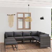 8-delige Loungeset met kussens poly rattan grijs - thumbnail