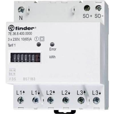 Finder 7E.36.8.400.0010 kWh-meter 3-fasen Mechanisch 65 A Conform MID: Ja 1 stuk(s)