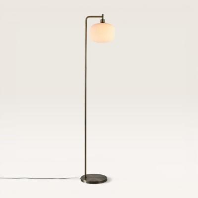 Staande lamp Virello bianco angolo l - Luxe booglamp die een bol van geribbeld wit glas draagt - Zonder lichtbron Staande lamp Virello bianco angolo l - Luxe booglamp die een bol van geribbeld wit glas draagt - Zonder lichtbron