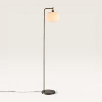 Staande lamp Virello bianco angolo l - Luxe booglamp die een bol van geribbeld wit glas draagt - Zonder lichtbron - thumbnail
