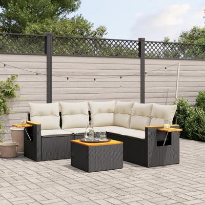 6-delige Loungeset met kussens poly rattan zwart - thumbnail
