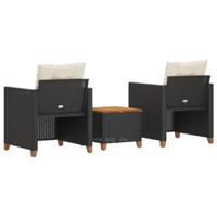 3-delige Bistroset met kussens poly rattan en acaciahout zwart - thumbnail