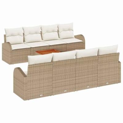 Tuinbankenset met kussen 9 pcs Beige poly rattan