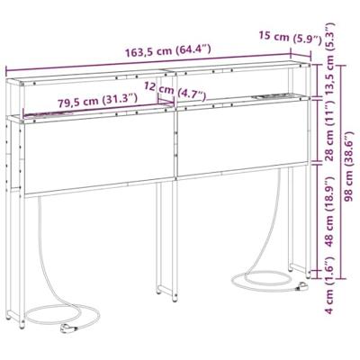 Opberghoofdbord met plank Grijs sonoma 160 cm Bewerkt hout