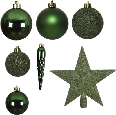 Decoris Kerstballen Plastic mix+piek 33st Dennengroen