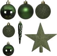 Decoris Kerstballen Plastic mix+piek 33st Dennengroen - thumbnail