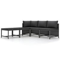 5-delige Loungeset met kussens poly rattan grijs - thumbnail