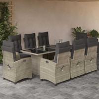 9-delige Tuinset met kussens poly rattan lichtgrijs - thumbnail