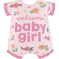 Folieballon 'Welcome Baby Girl' Rompertje Roze (66cm) - thumbnail