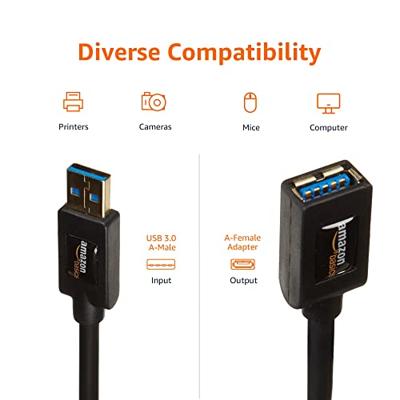 Amazon Basics USB-A mannelijk 3.0 naar USB-A vrouwelijk verlengkabel, 4,8 Gbps High-Speed, vergulde vrouwelijke connectoren, 2 m, zwart