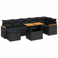 8-delige Loungeset met kussens poly rattan acacia zwart - thumbnail